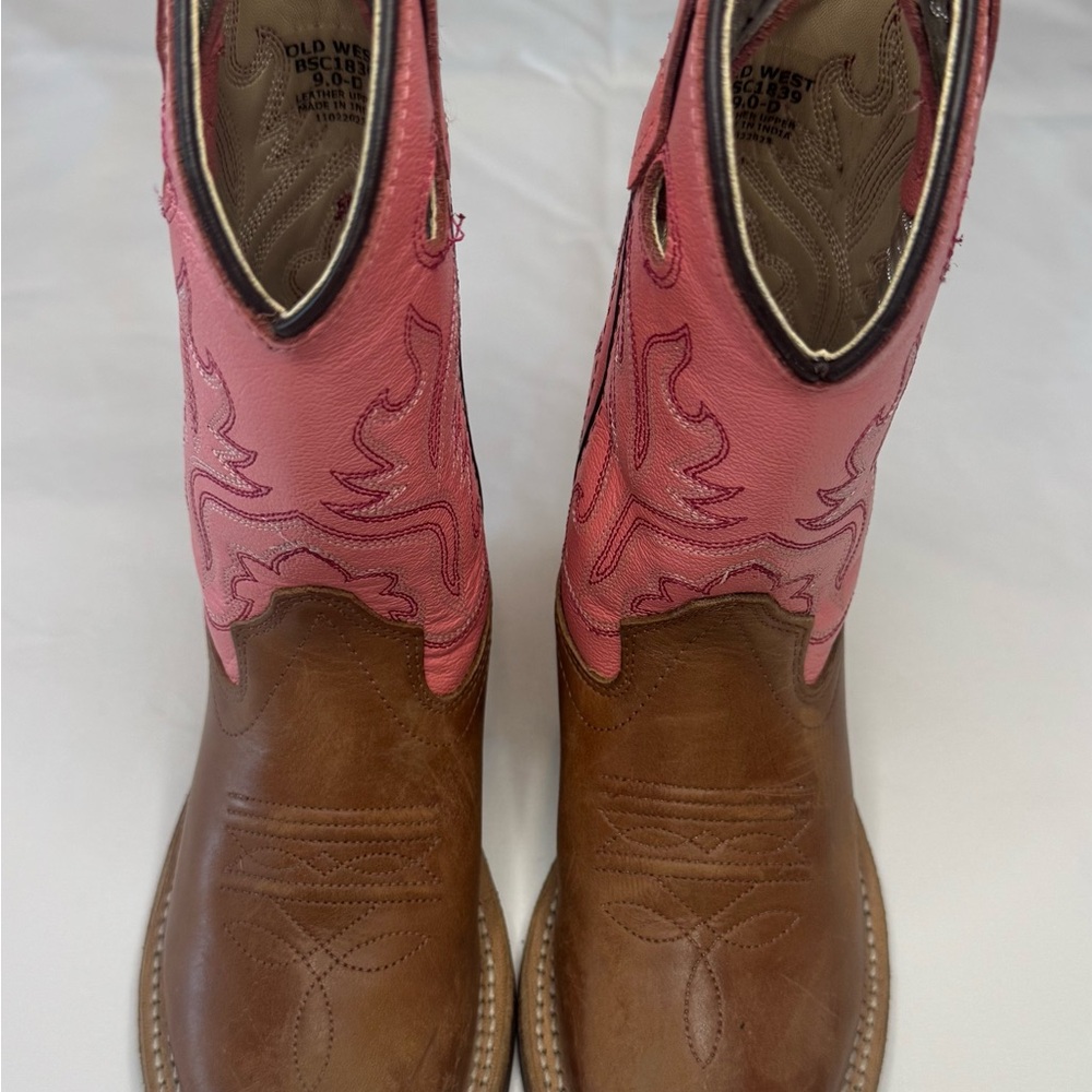 Old West Pink and Brown Leather Boots